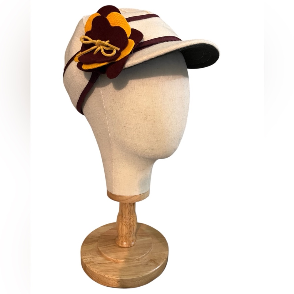 NWT Stormy Kromer The Petal Pusher Benchwarmer Wool Cap Ear Band Maroon Gold XS